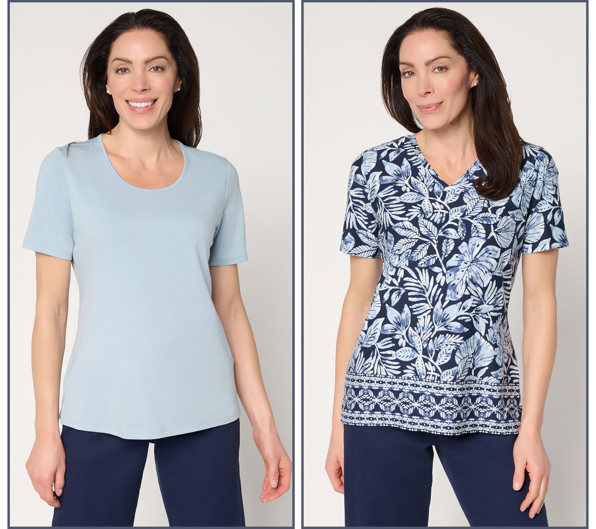Denim & Co. Beach Jersey 2-Pack Solid & Printed Short Sleeve Tops