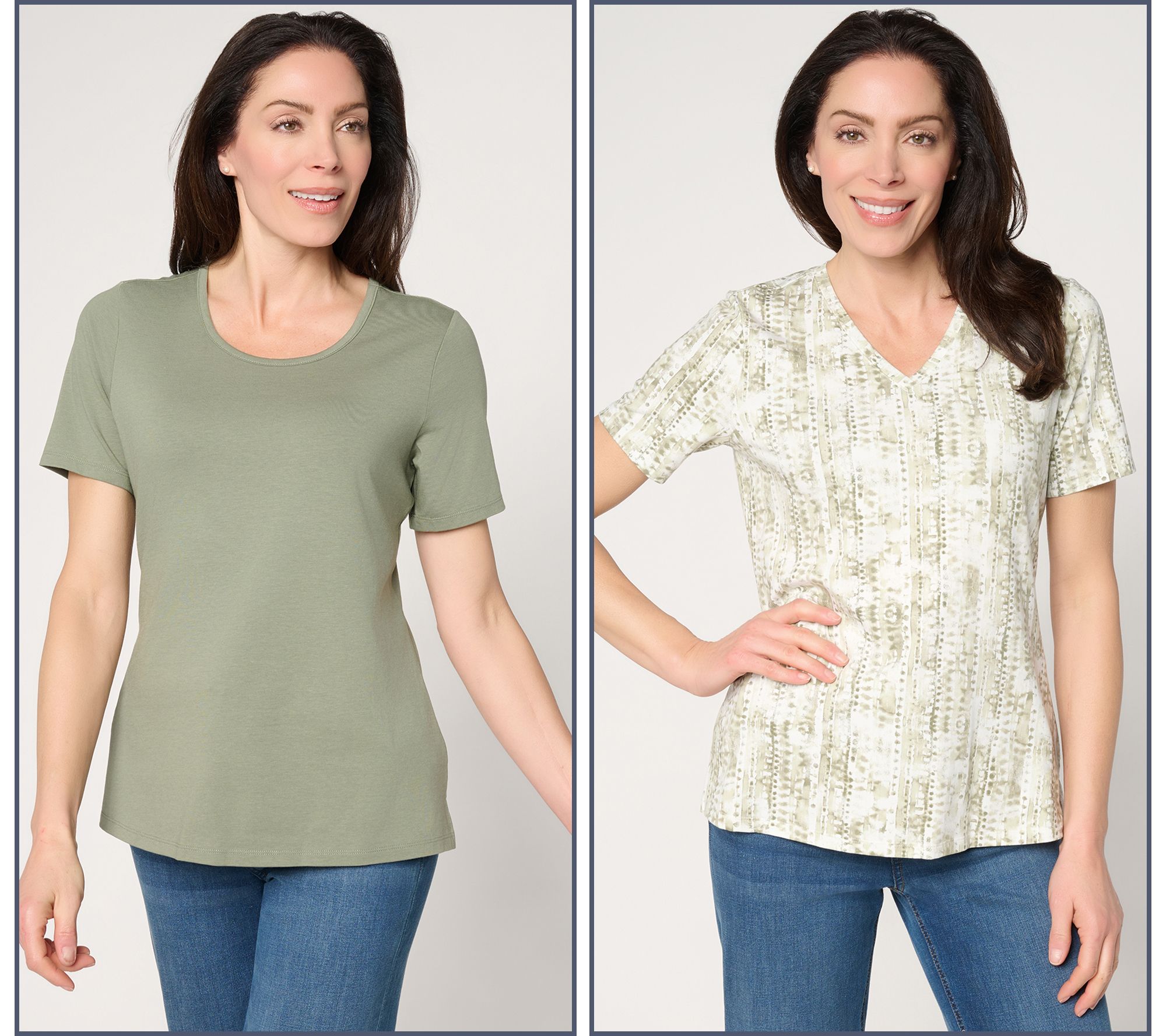 Denim & Co. Beach Jersey 2-Pack Solid & Printed Short Sleeve Tops
