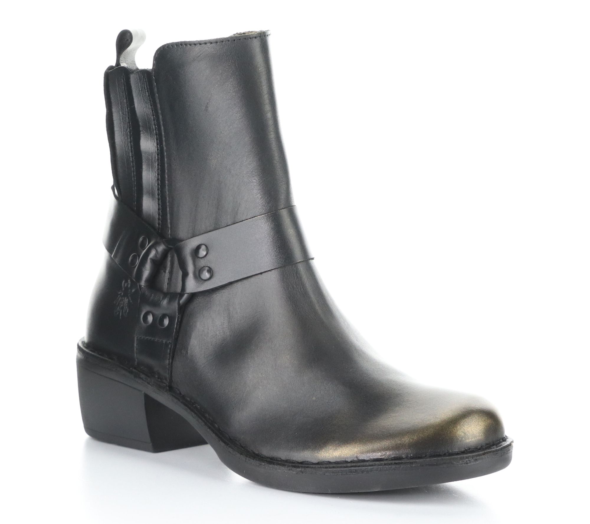 靴 JET BLACK SHORT BOOTS Fly London Clark Side Zip Leather Moto Boot - QVC.com