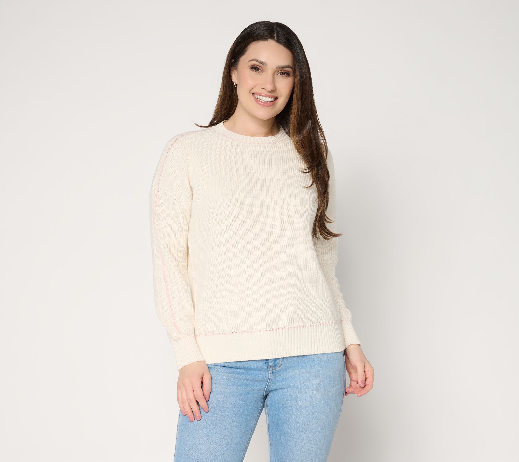 Me by Jennie Garth 100% Cotton Coast Sweater with Whipstitch