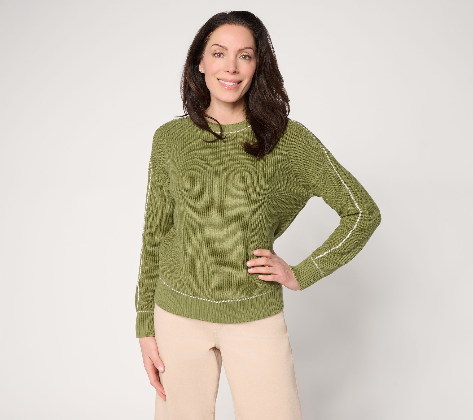 Me by Jennie Garth 100% Cotton Coast Sweater with Whipstitch