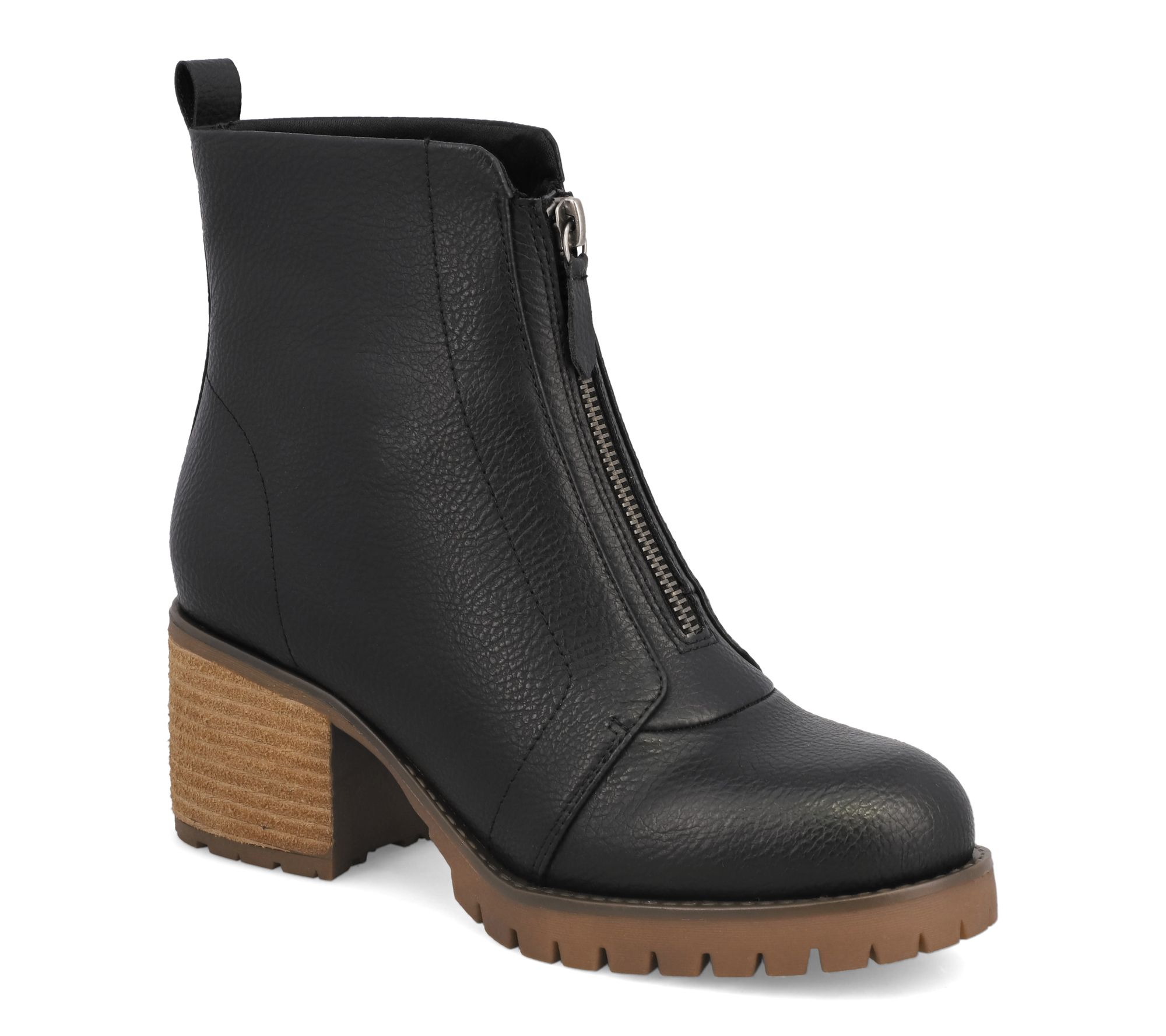 MIA Front Zip Stacked Heel Ankle Booties - Fabiola