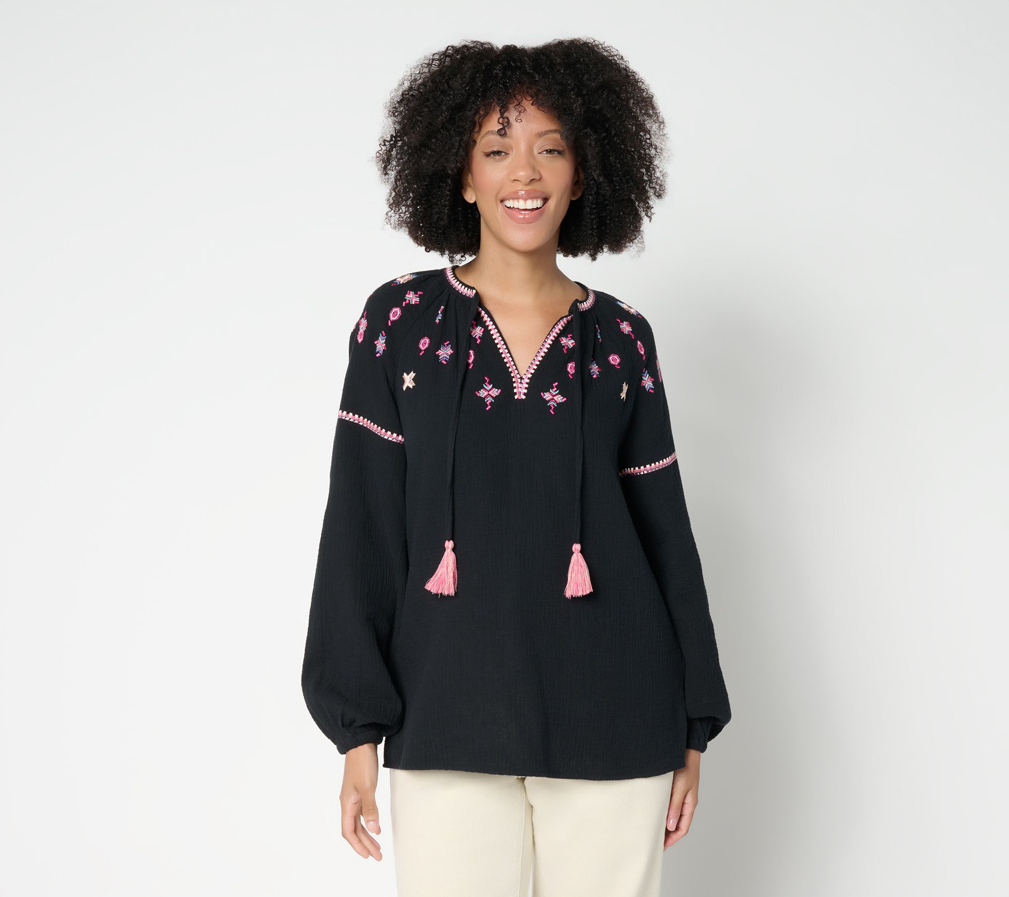 "As Is" Belle by Kim Gravel Summer Sunset Cotton Gauze Tassel Top