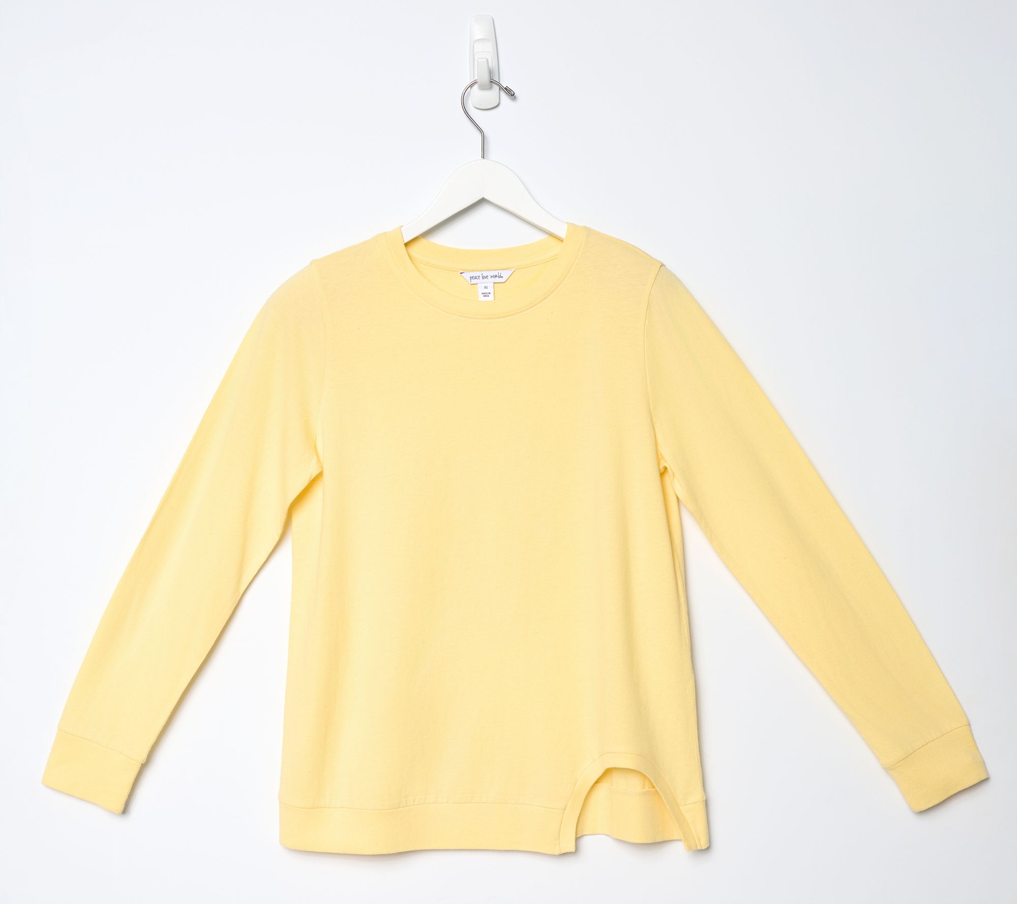 Peace Love World Crew Neck Tunic with Cutout Hem