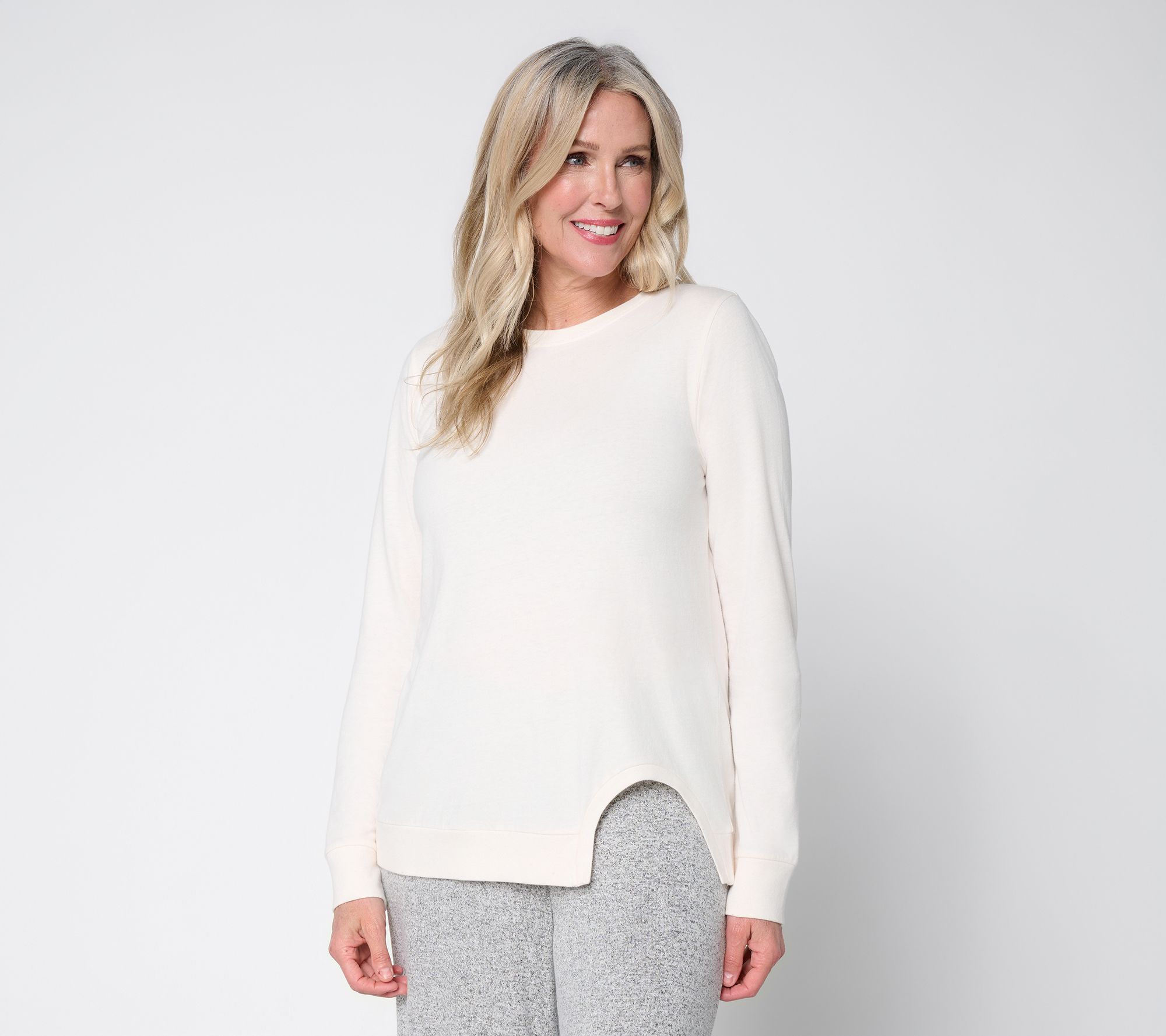 Peace Love World Crew Neck Tunic with Cutout Hem