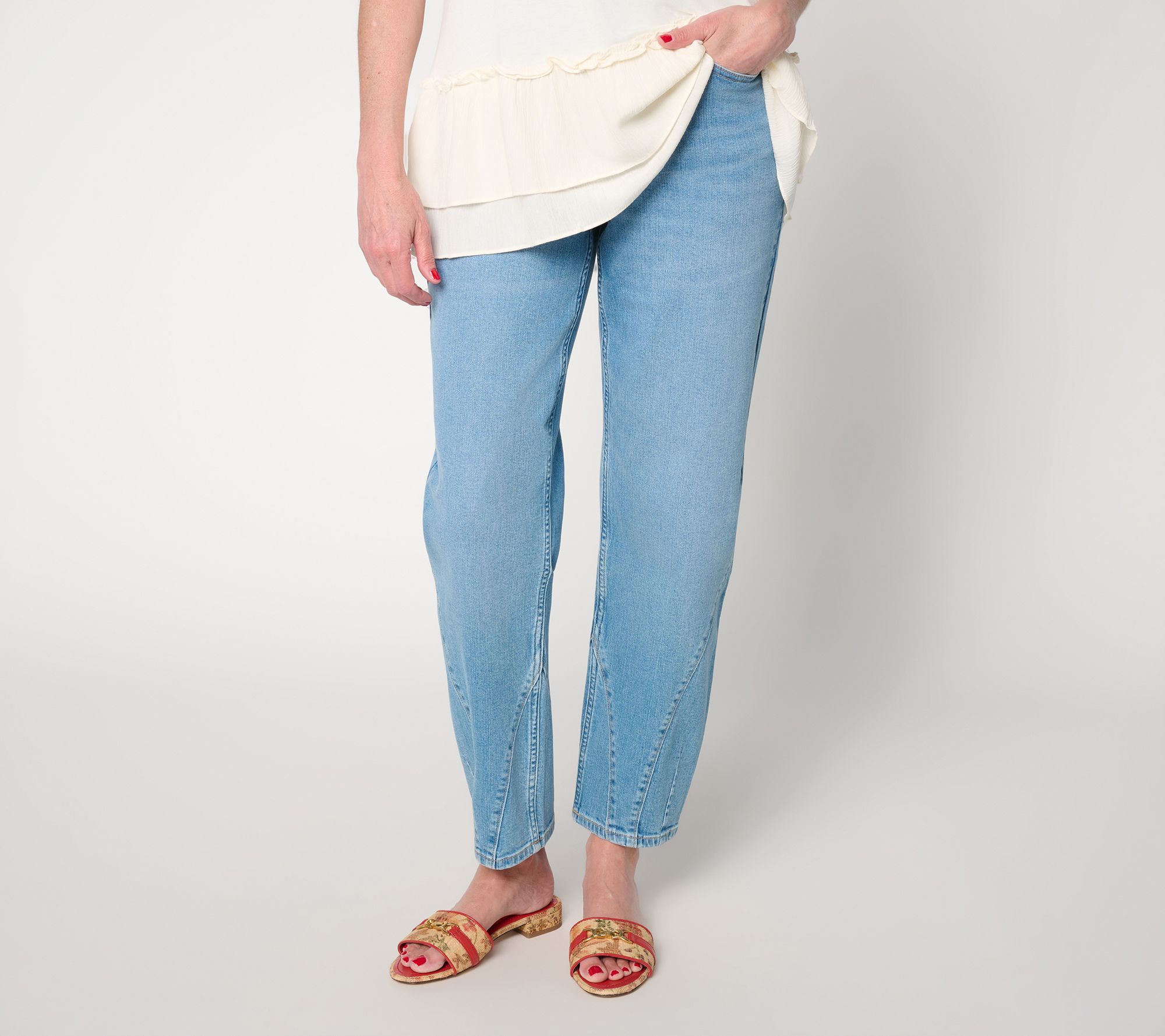 LOGO by Lori Gold Petite Indigo Seamed Ankle Jeans