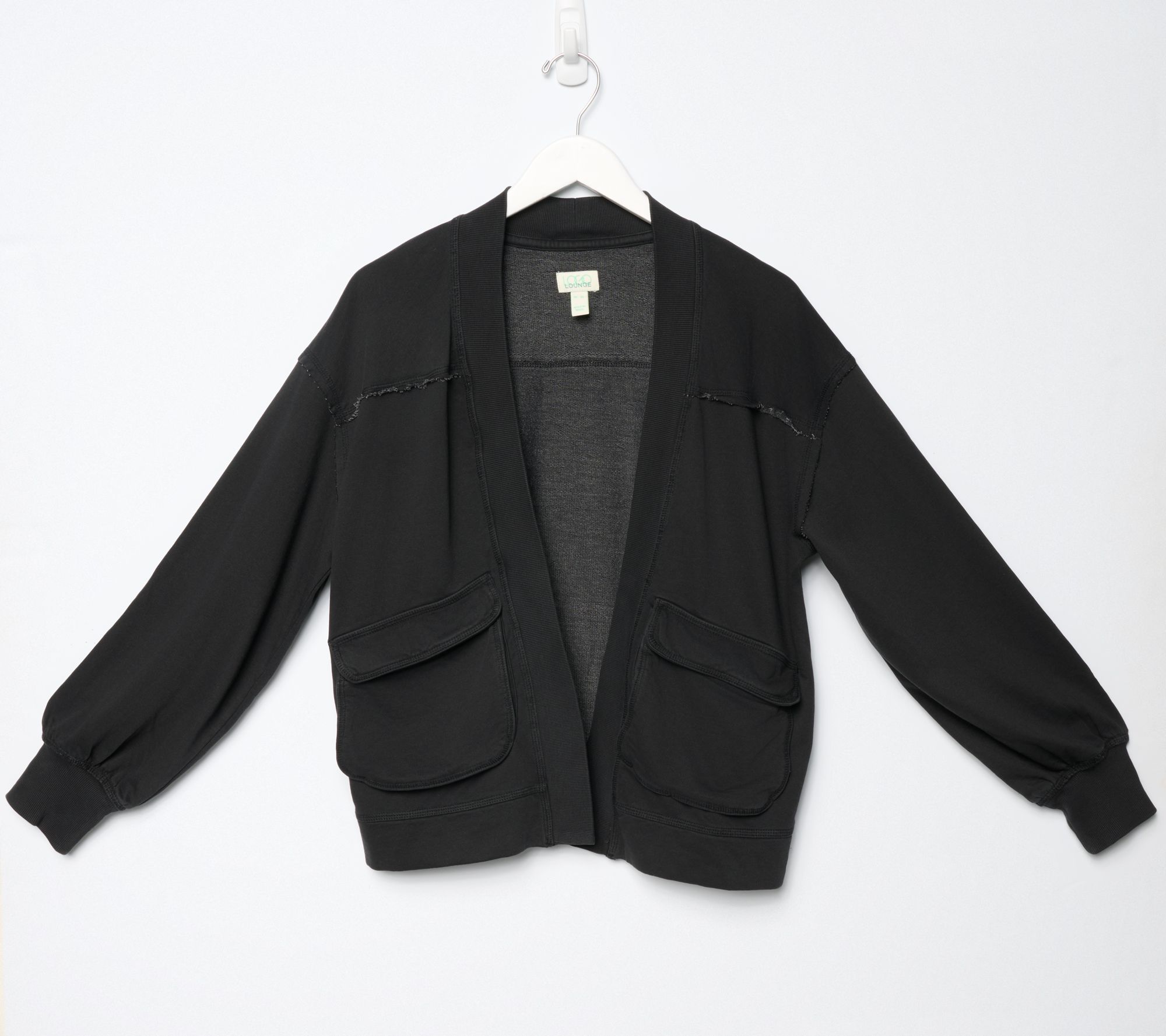 LOGO Lounge by Lori Goldstein Open Front Knit Cardigan with Patch Pockets