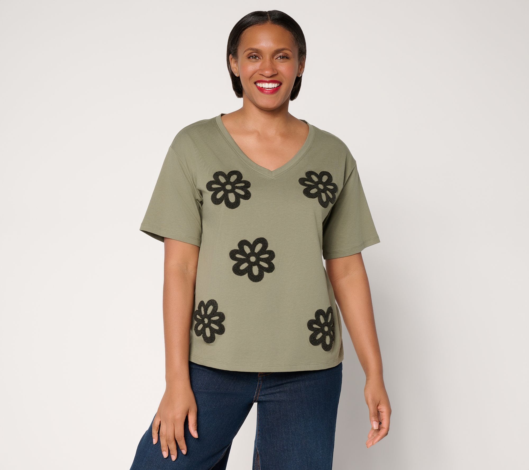 Peace Love World Boheme Mixed Media V-Neck Motif Tee