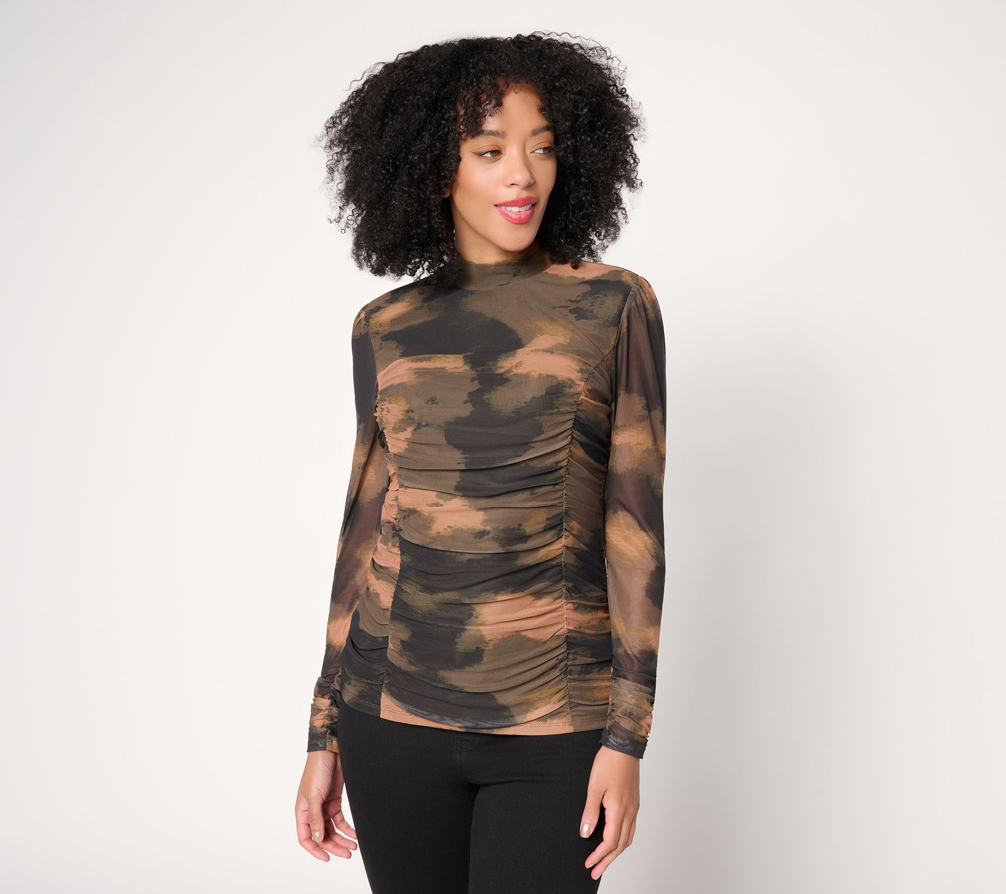 "As Is" Mally Roncal Illusion Ruched Mock Neck Top