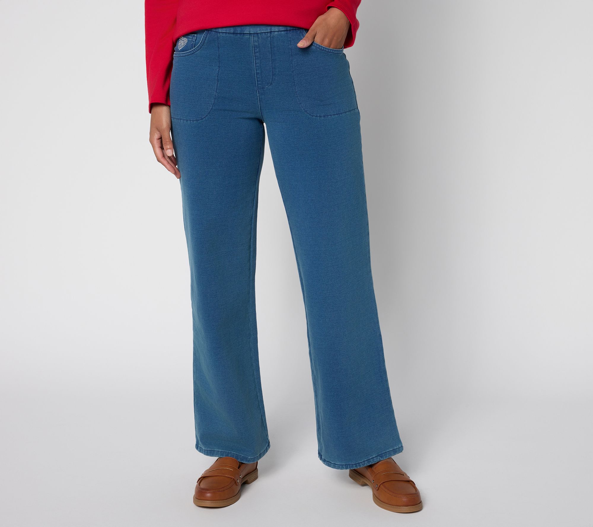 "As Is" Quacker Factory DreamJeannes Short Wide Leg FullLength Pant