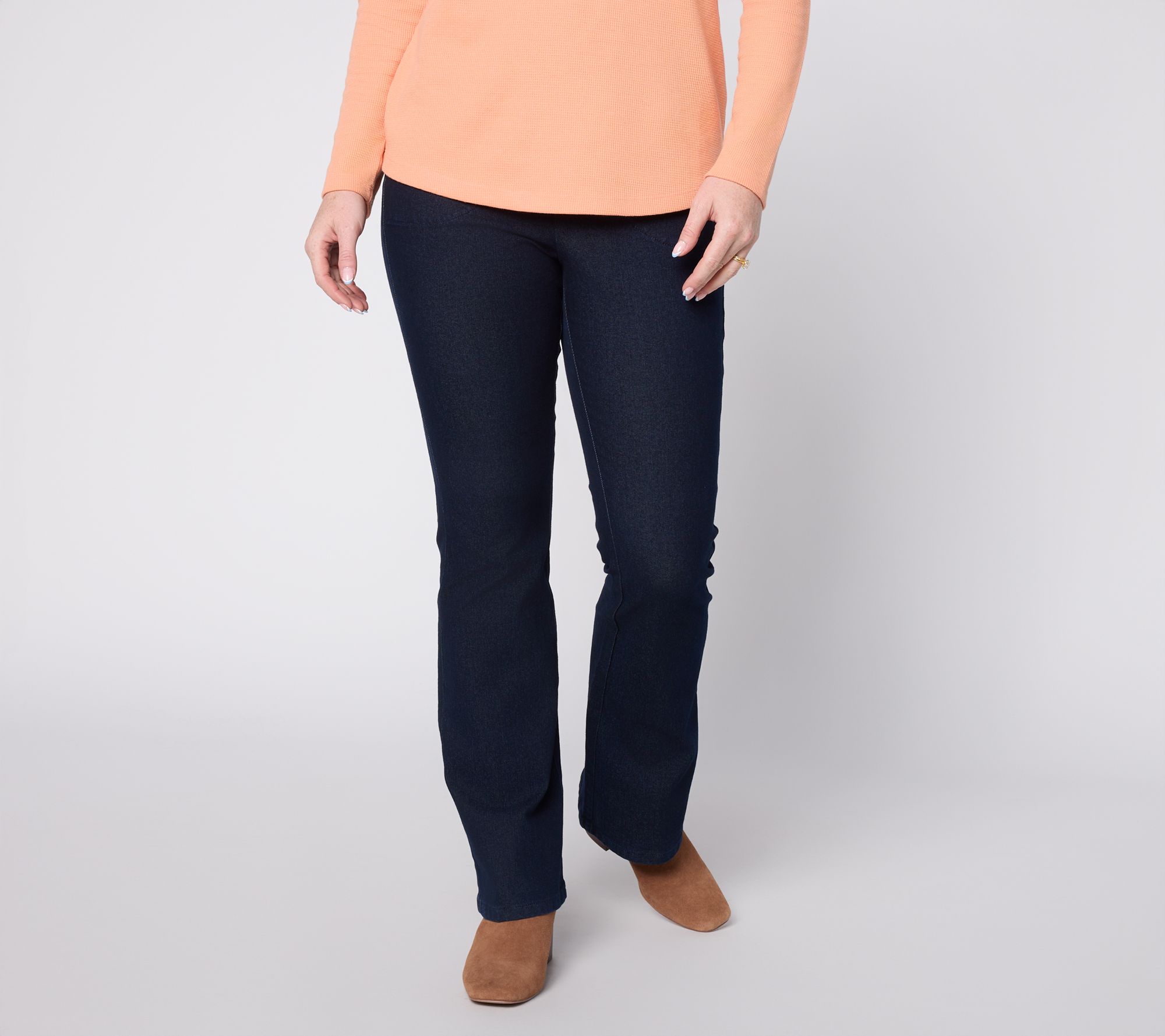 Denim & Co. Regular Indigo Flat Front Lightly Boot Cut Jeans