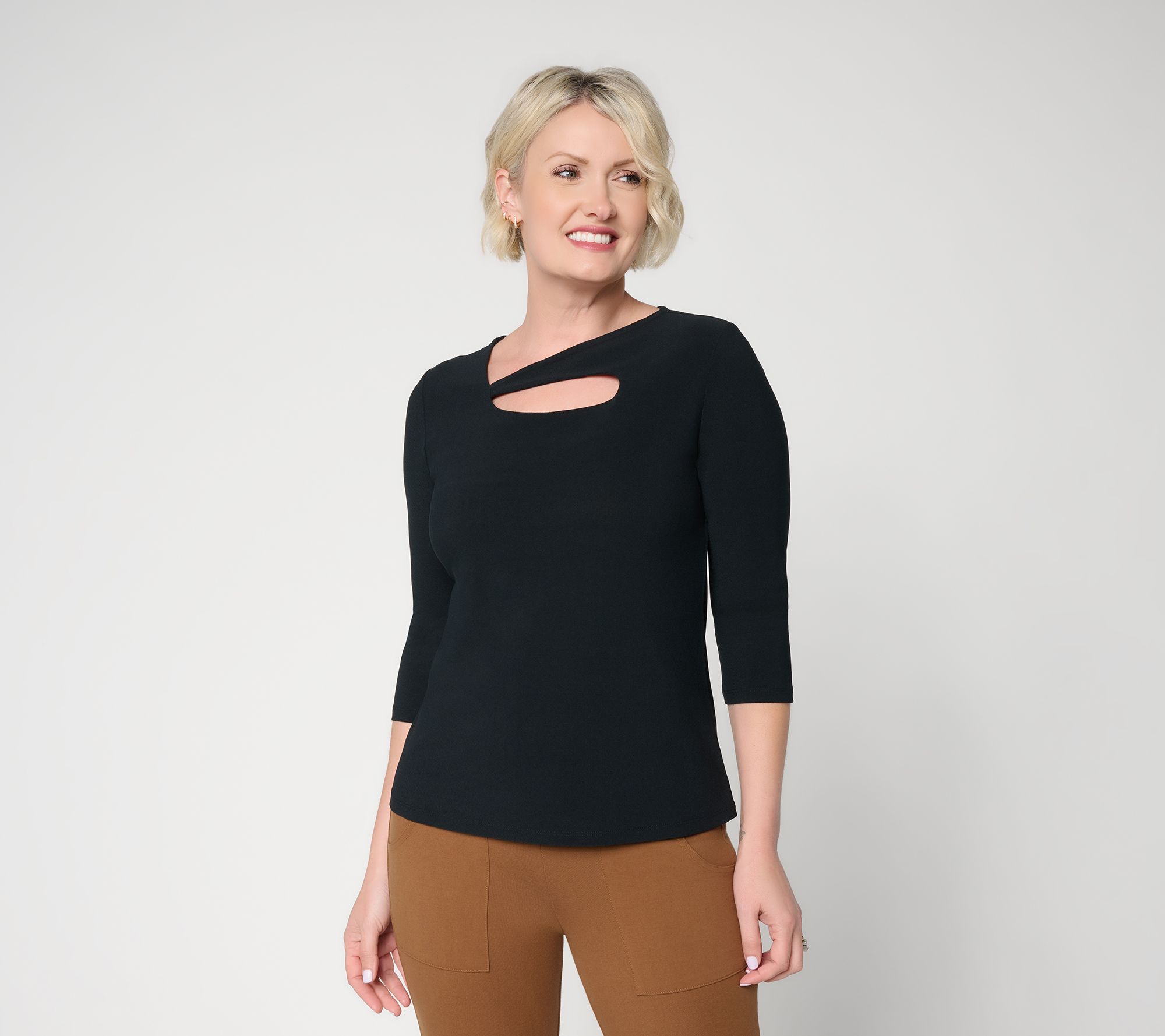 Women with Control Moss Crepe 3/4 Length Sleeve Top