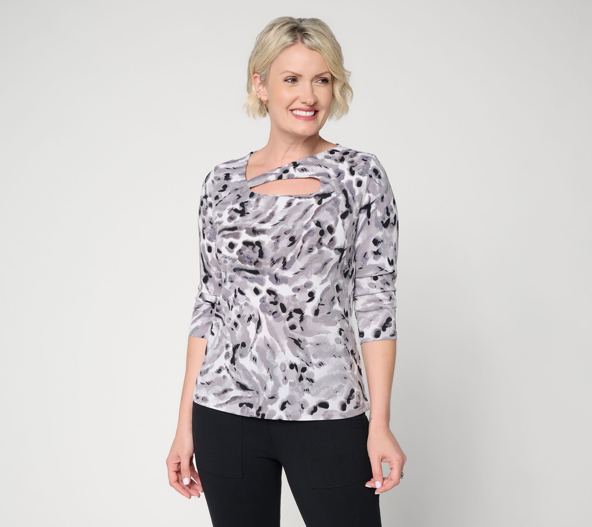 Women with Control Knit Top with Sleeve Cut Out Detail