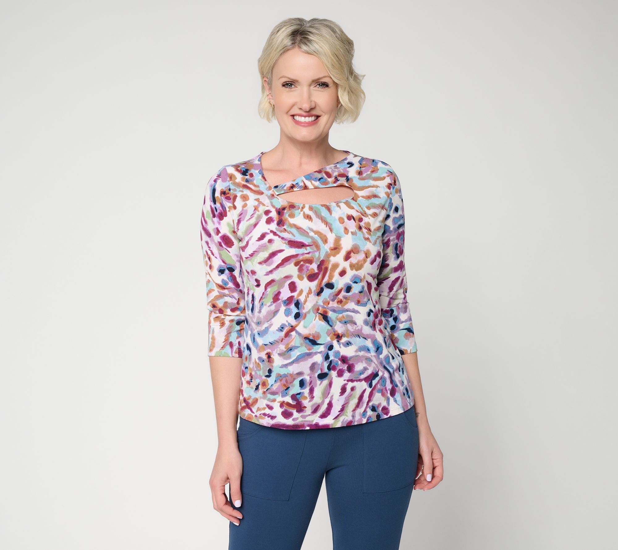 Women with Control Knit Top with Sleeve Cut Out Detail