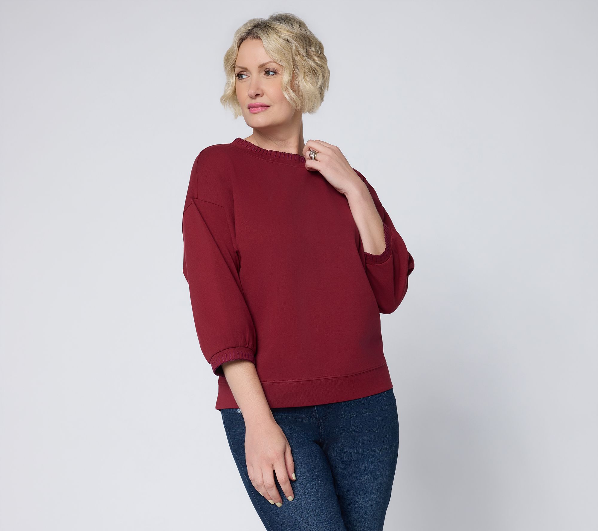  Me Time by Jennie Garth Drop Shoulder 3/4 Sleeve Sweatshirt