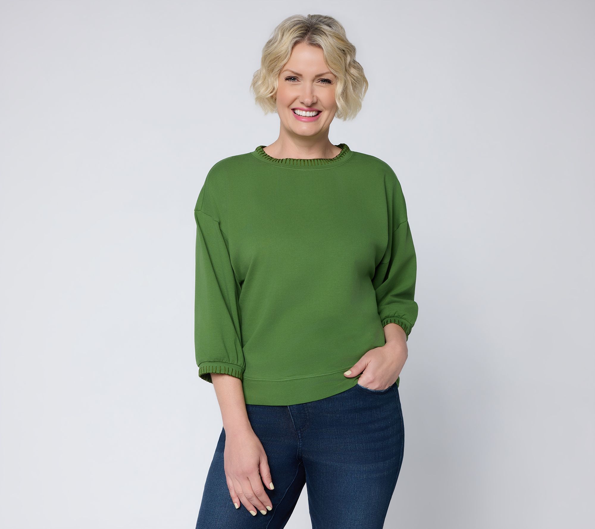 Me Time by Jennie Garth Drop Shoulder 3/4 Sleeve Sweatshirt