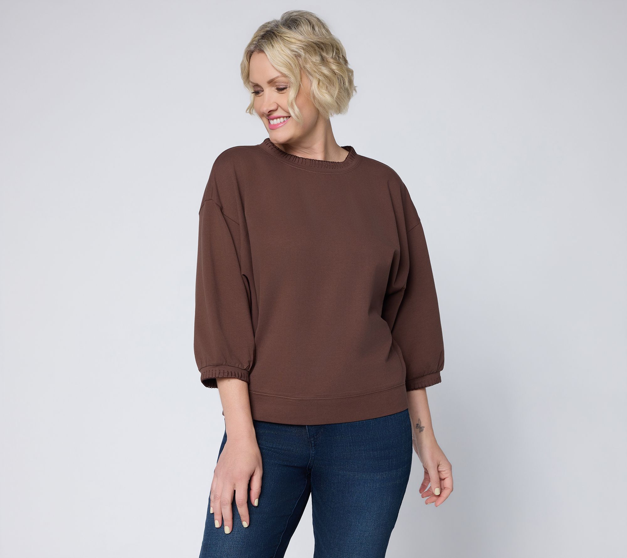 Me Time by Jennie Garth Drop Shoulder 3/4 Sleeve Sweatshirt