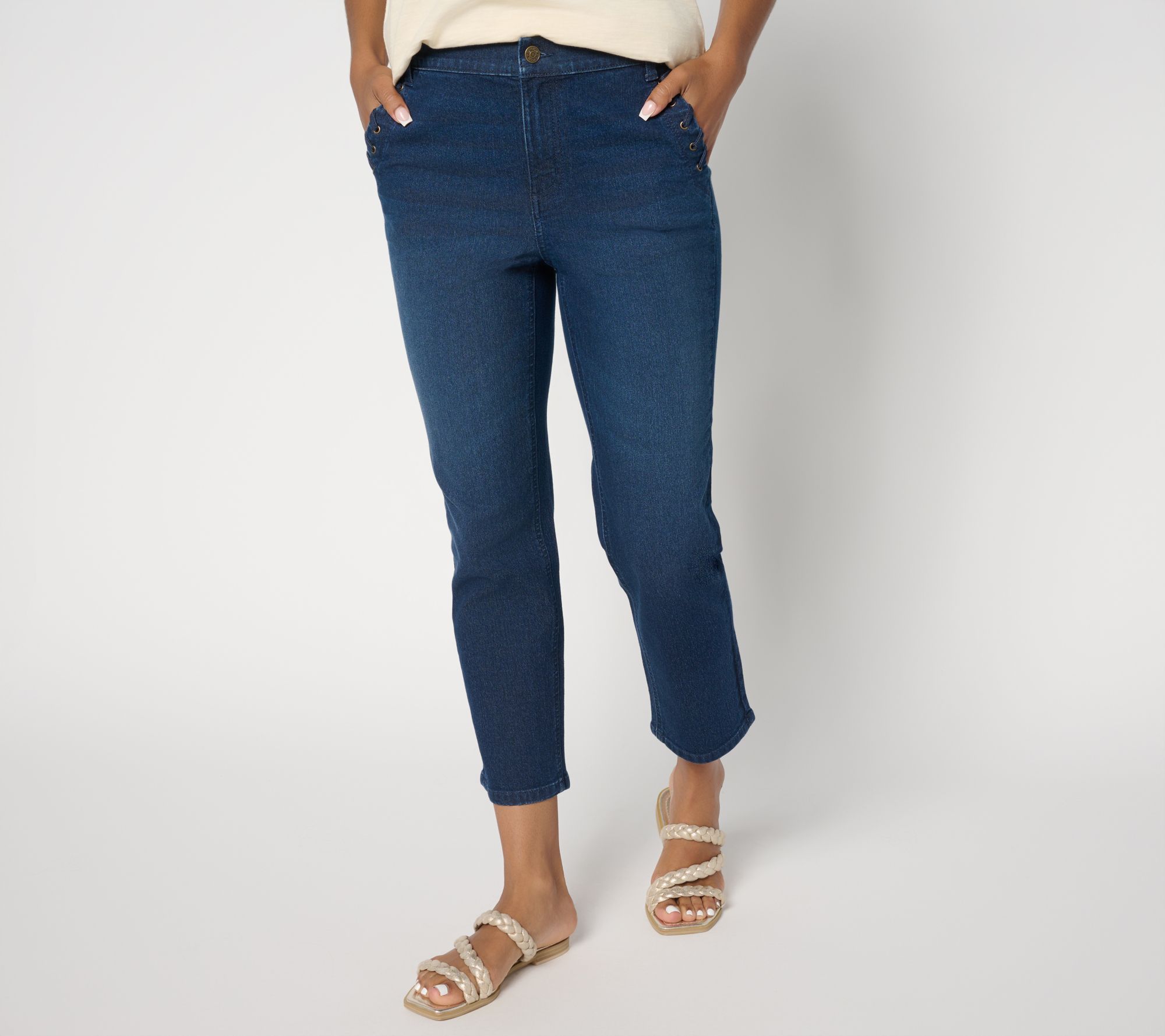 "As Is" Denim & Co. Pet Indigo Classic Stretch Crop Jean with Pocket Detail