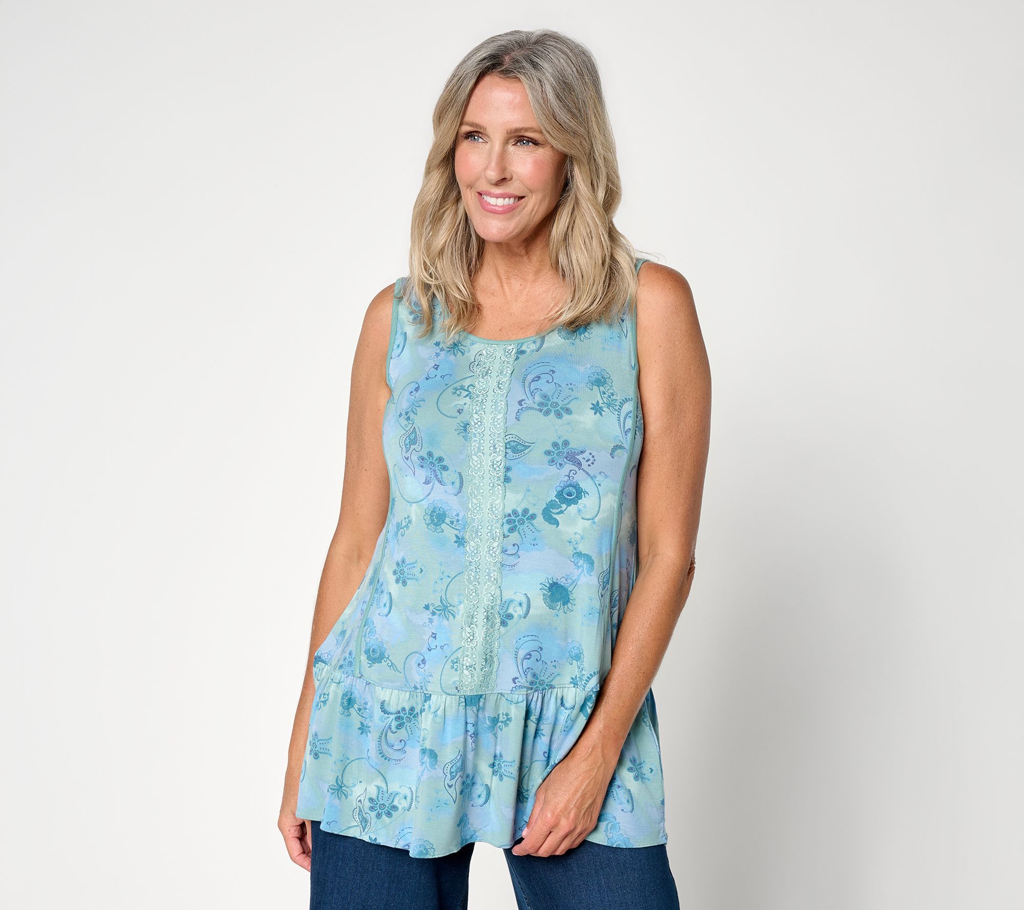 LOGO Layers by Lori Goldstein Regular Printed Lace Detail Tank