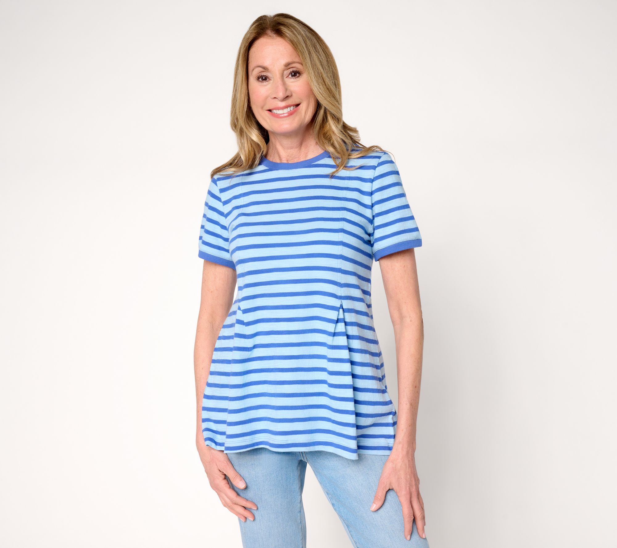 "As Is" LOGO by Lori Goldstein Pleated Tee with Contrast Rib Trim