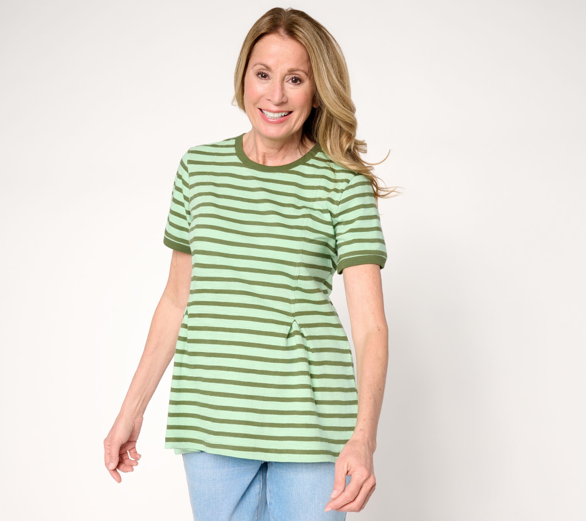 "As Is" LOGO by Lori Goldstein Pleated Tee with Contrast Rib Trim