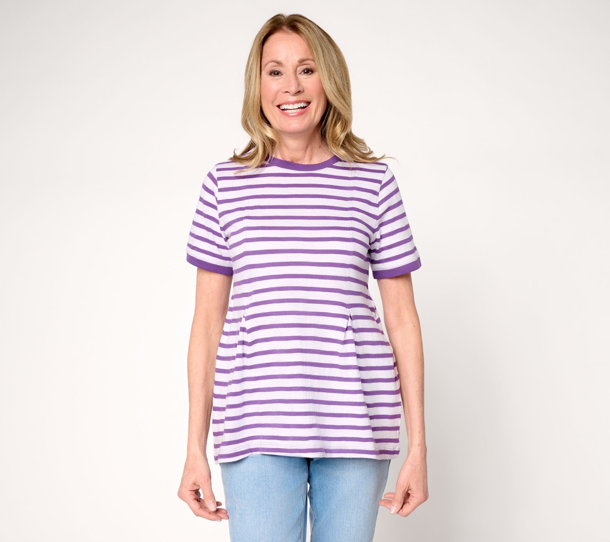 "As Is" LOGO by Lori Goldstein Pleated Tee with Contrast Rib Trim