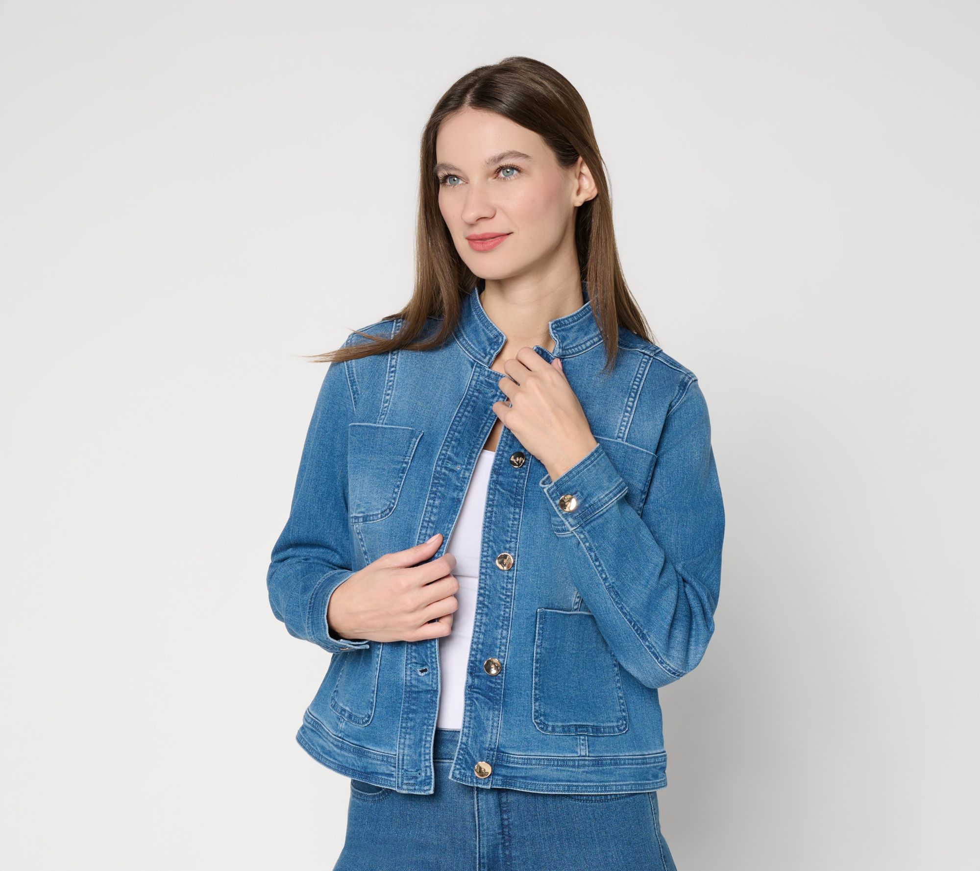 "As Is" Susan Graver Stretch Denim Jacket with Novelty Buttons