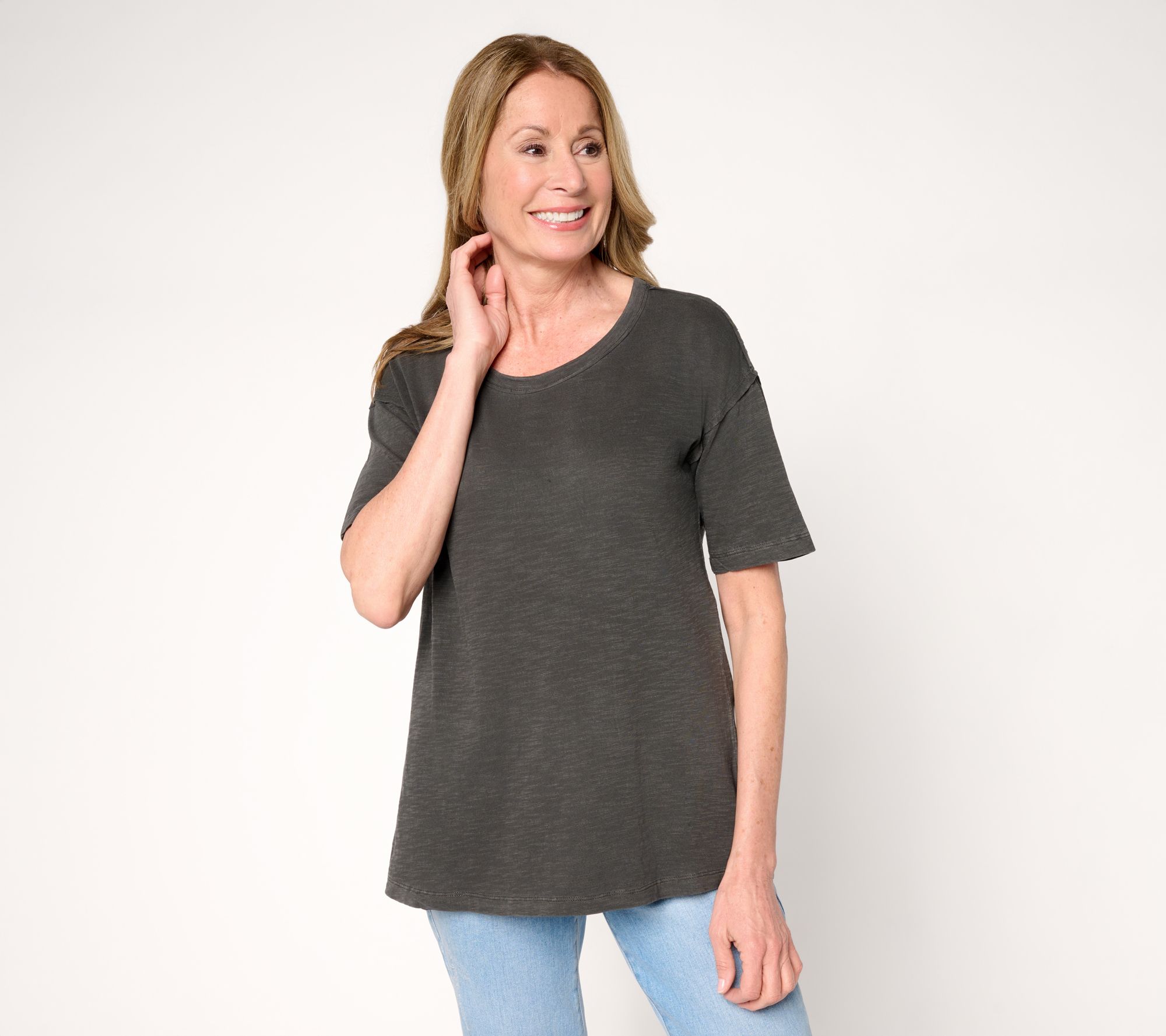 "As Is" LOGO Principles by Lori Goldstein Short Sleeve Scoop Neck Top