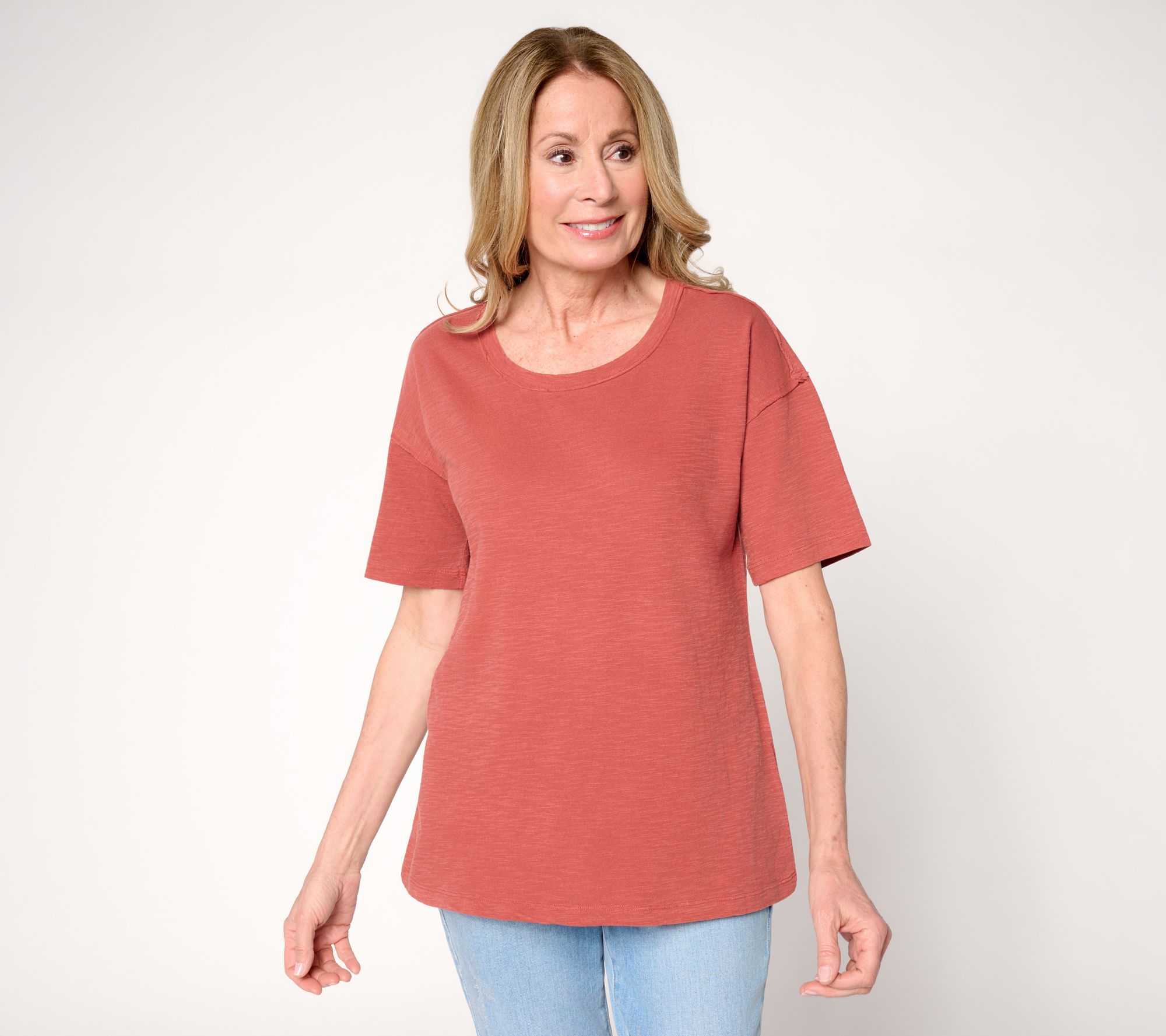 "As Is" LOGO Principles by Lori Goldstein Short Sleeve Scoop Neck Top