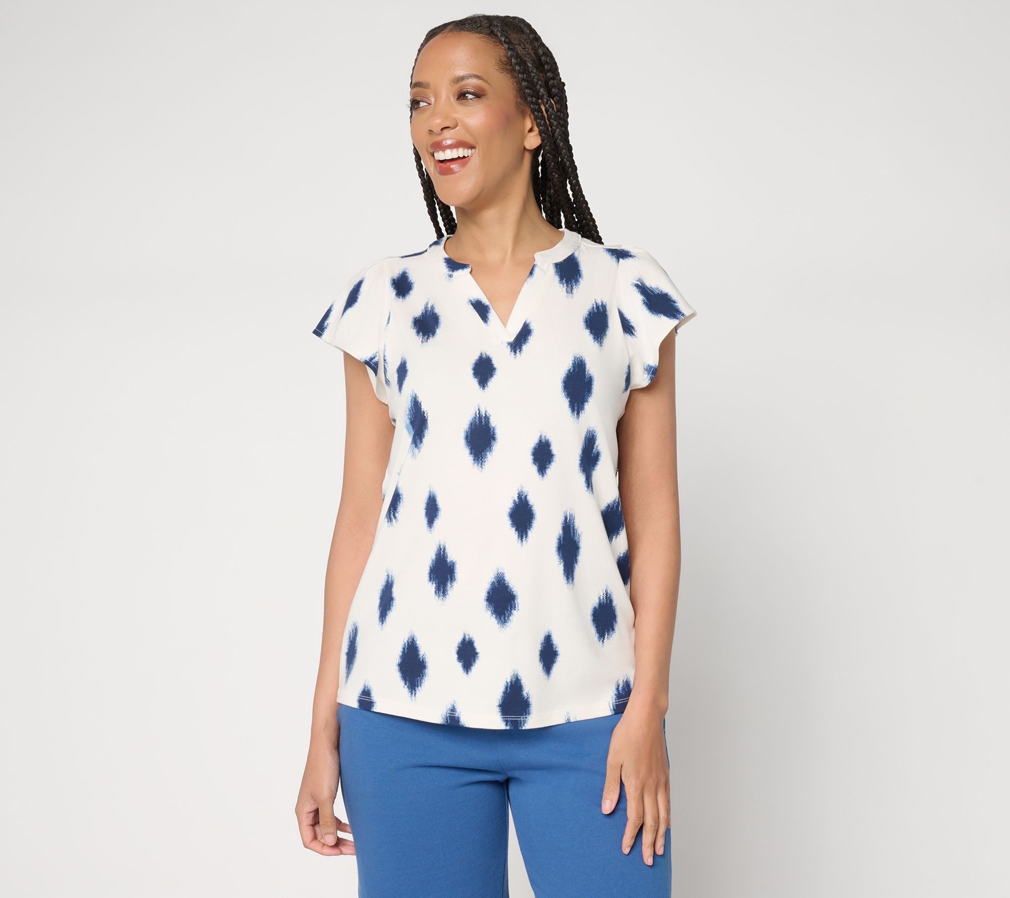 "As Is" AnyBody Cozy Knit Jersey Printed Flutter Sleeve Top