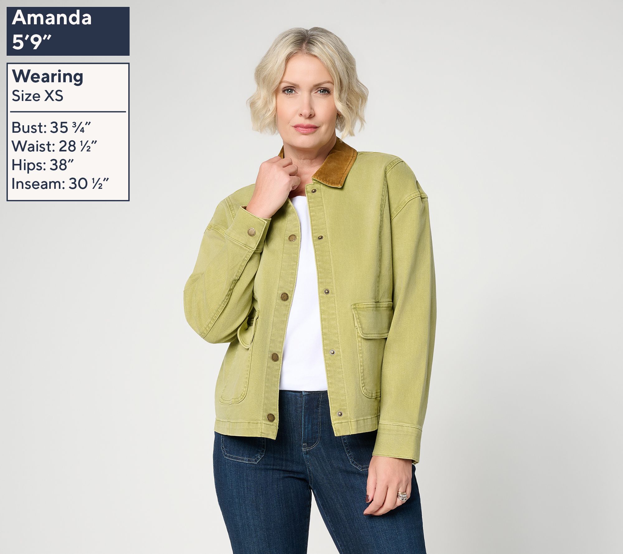 Belle by Kim Gravel Velvet Collar Stretch Denim Jacket | QVC