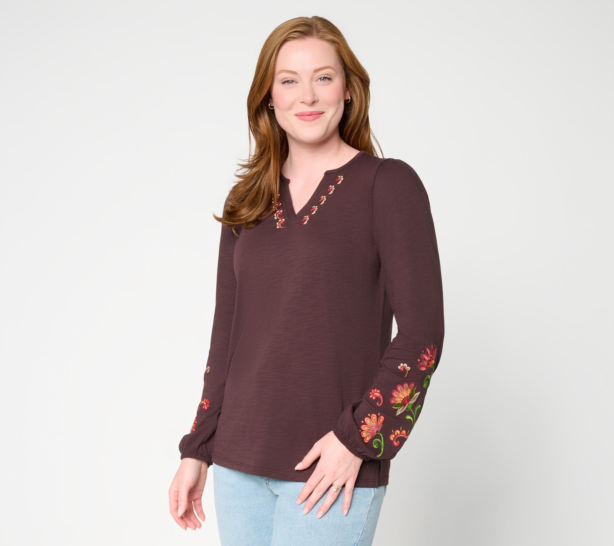 "As Is" Belle Boho by Kim Gravel Slub Knit Embroider Top