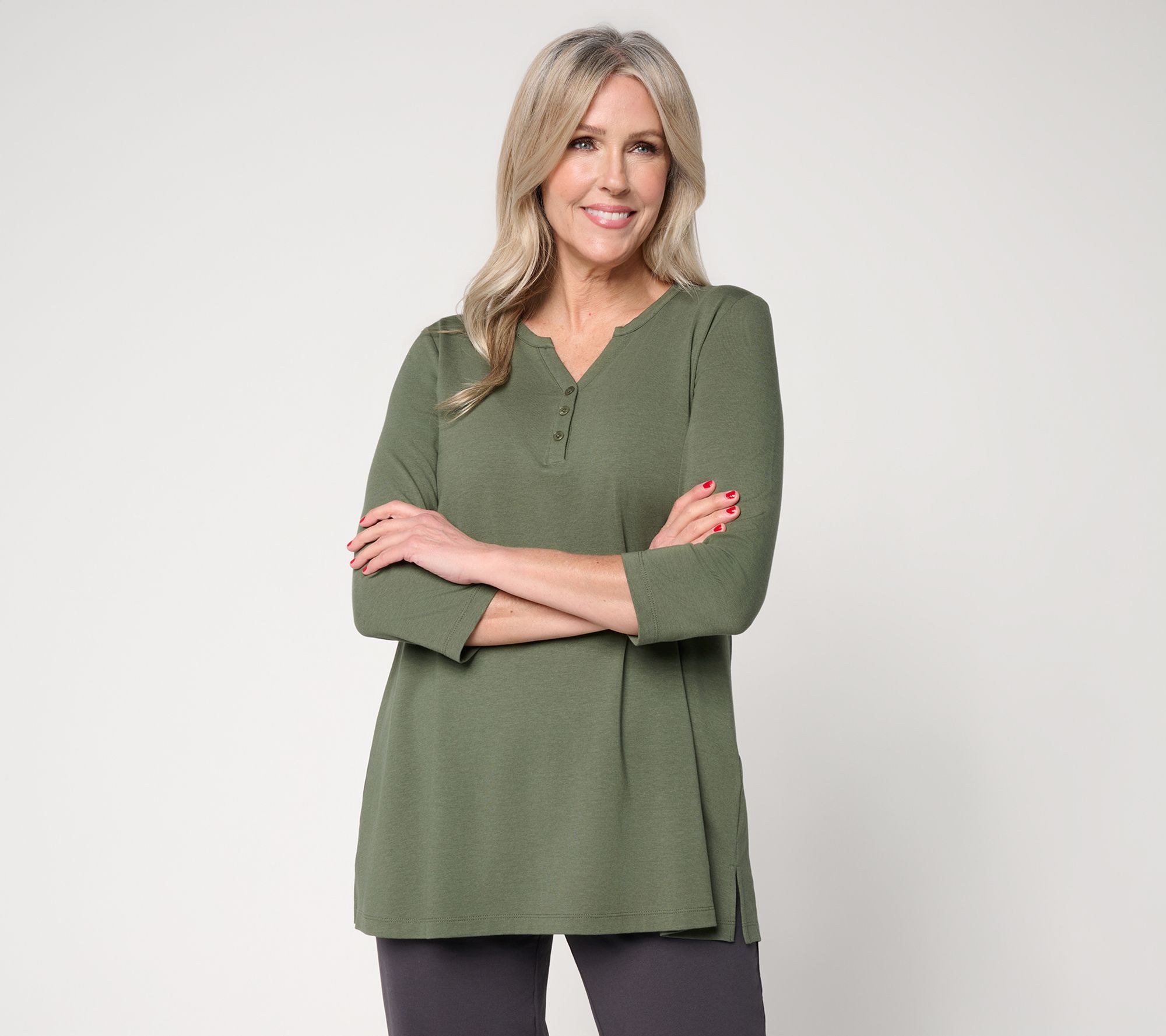 "As Is" Denim & Co. Essenitals Regular So Soft Jersey Henley Tunic