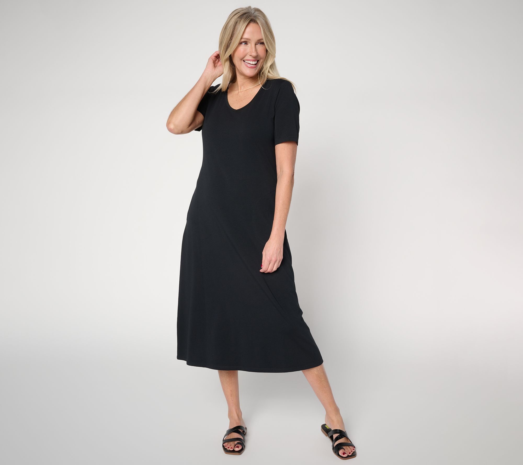 As Is" Denim & Co. Beach Jersey Petite Midi Dress with Pockets - QVC.com
