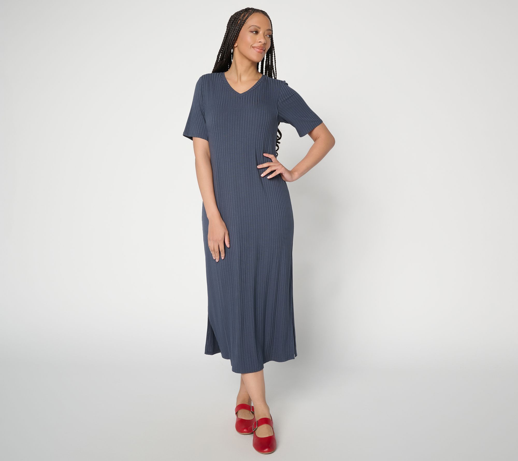 "As Is" AnyBody Radiant Rib Knit Midi Dress with Support System