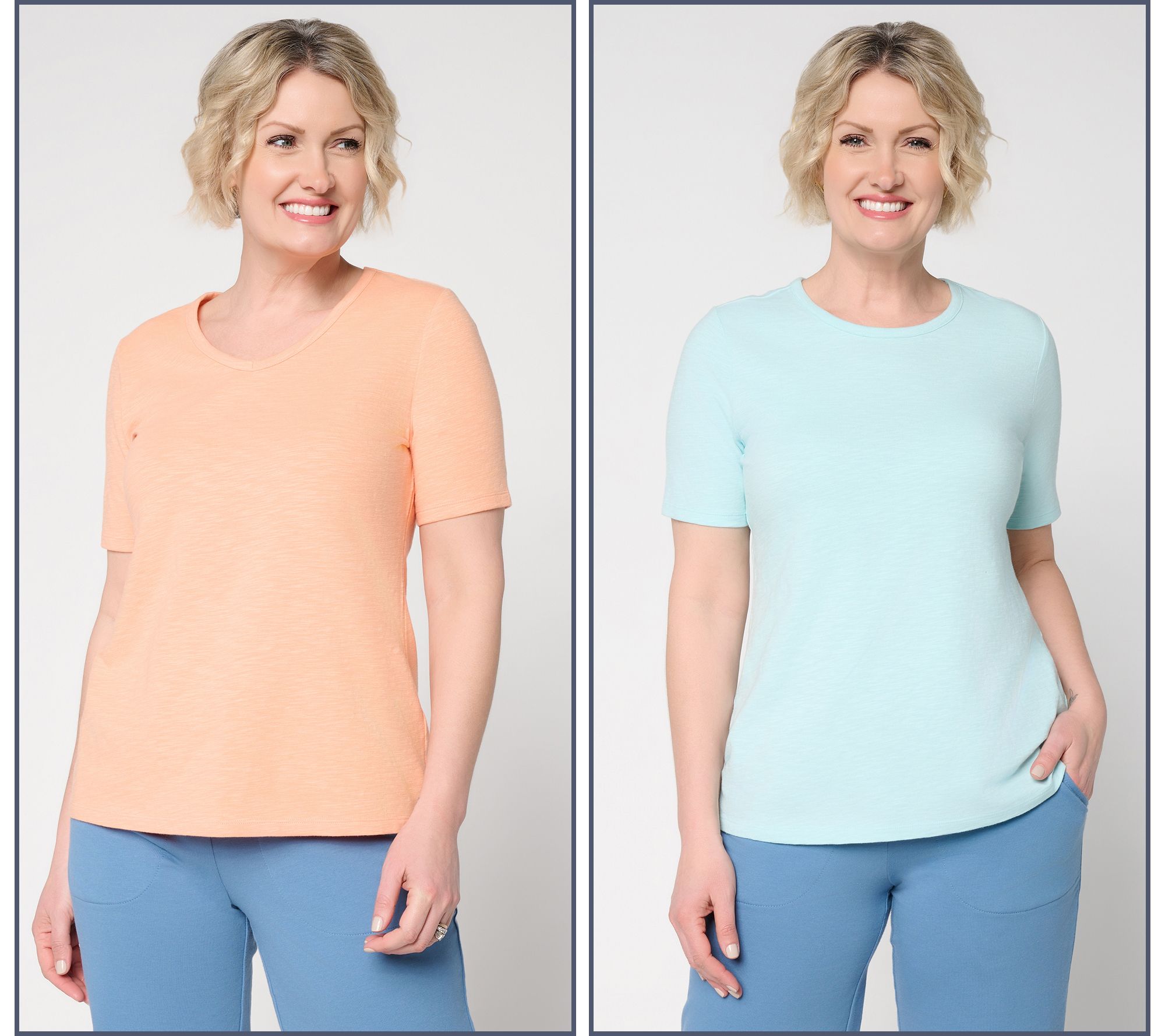 "As Is" Denim & Co. Essentials Textured Knit 2 Pack Short Sleeve Tops