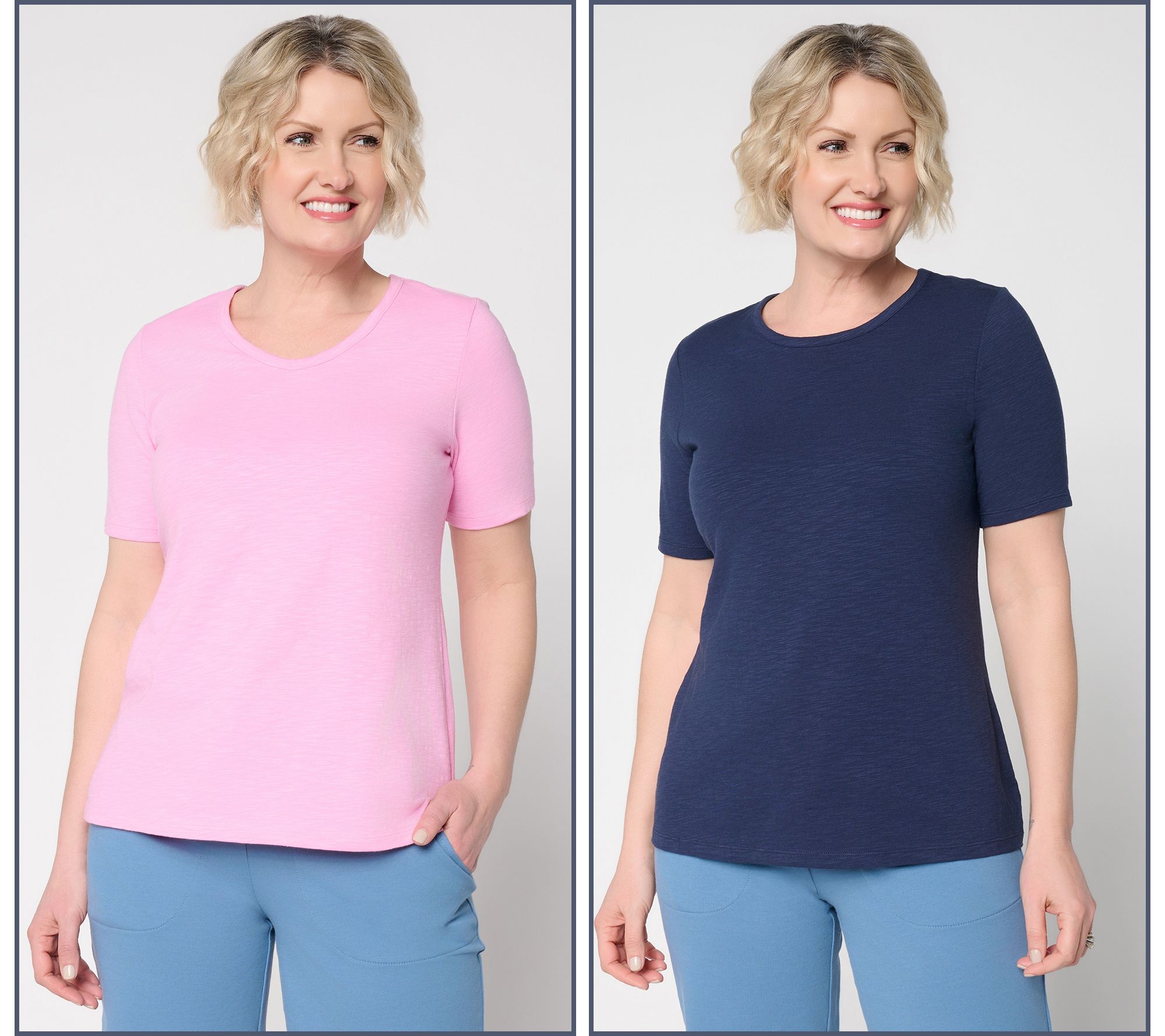 "As Is" Denim & Co. Essentials Textured Knit 2 Pack Short Sleeve Tops