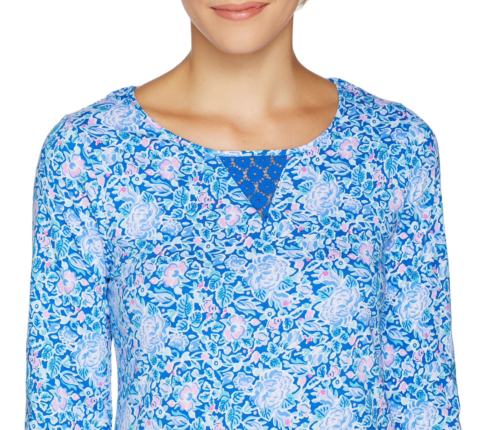 Carole Hochman Floral Fields & Geo Cotton Sleepshirt Set 2-Pack 