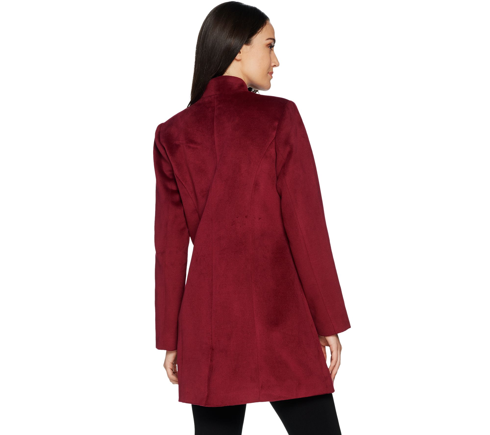 H by Halston Long Sleeve Coat with Faux Suede Detail - QVC.com