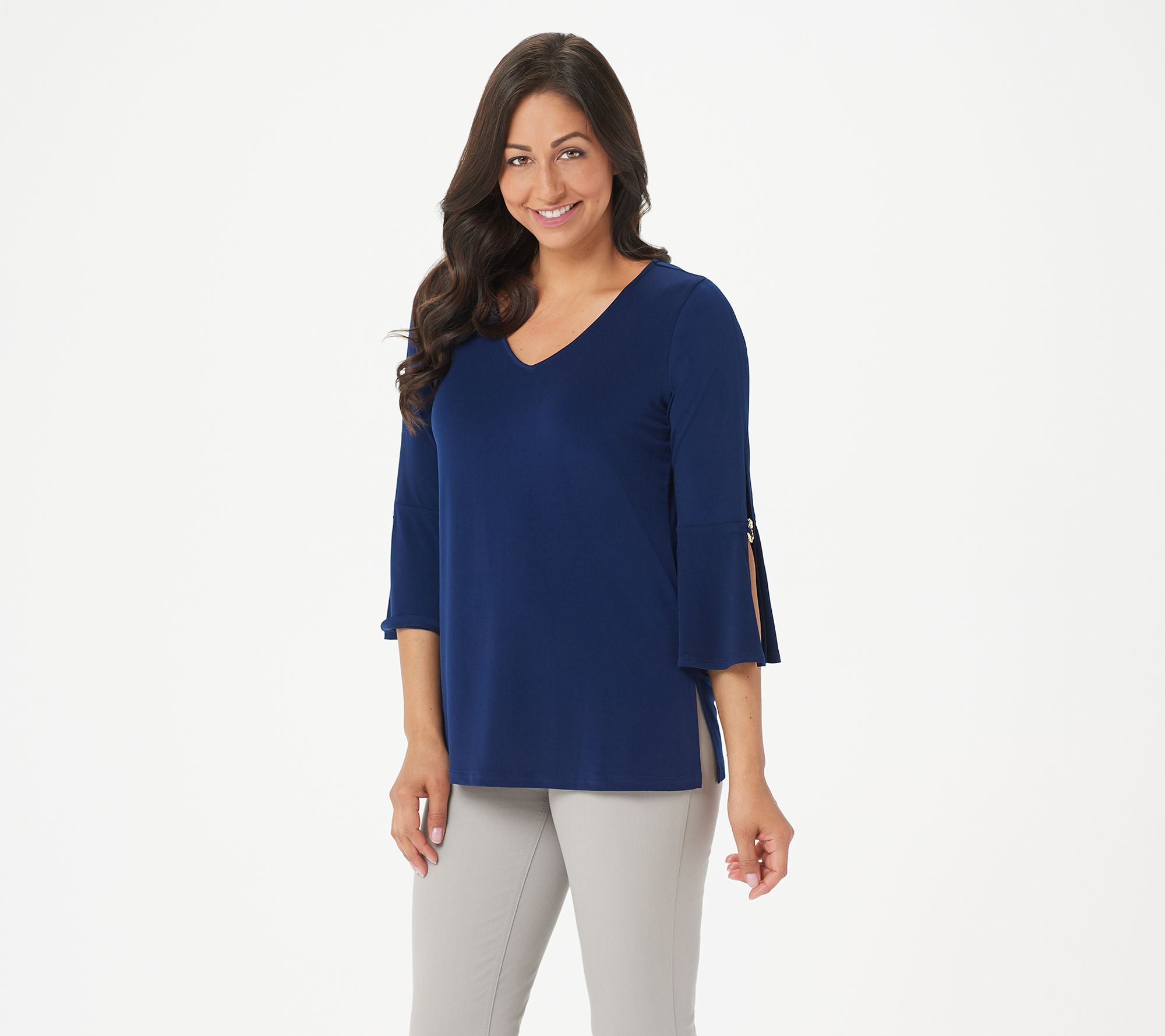 Susan Graver Liquid Knit 3/4-Sleeve Top with Ring Detail - QVC.com