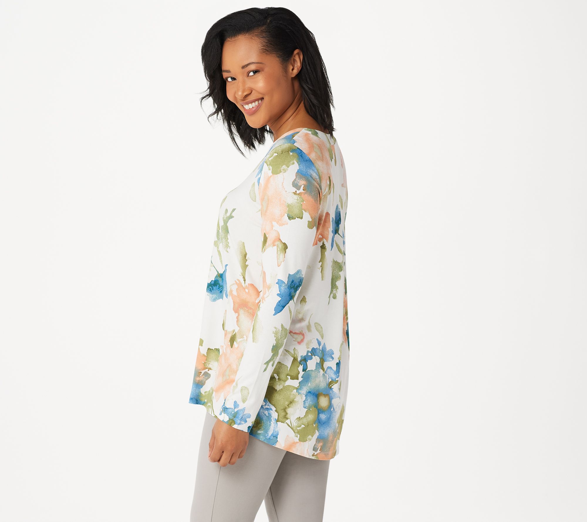 "As Is" Belle by Kim Gravel Watercolor Floral VNeck Top