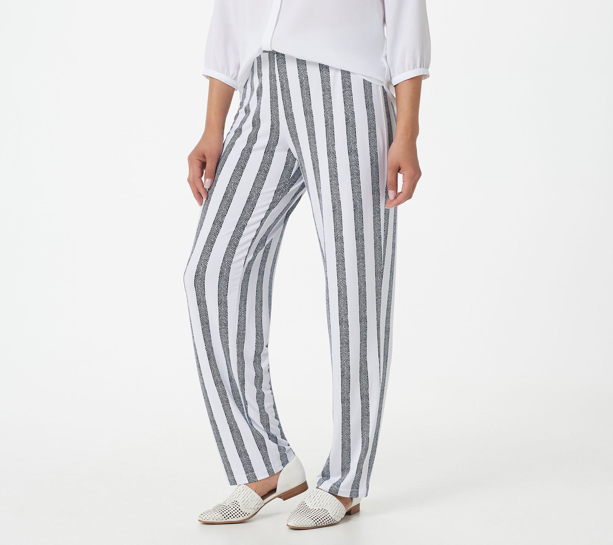 Susan Graver Regular Striped Liquid Knit Pull-On Pants - QVC.com