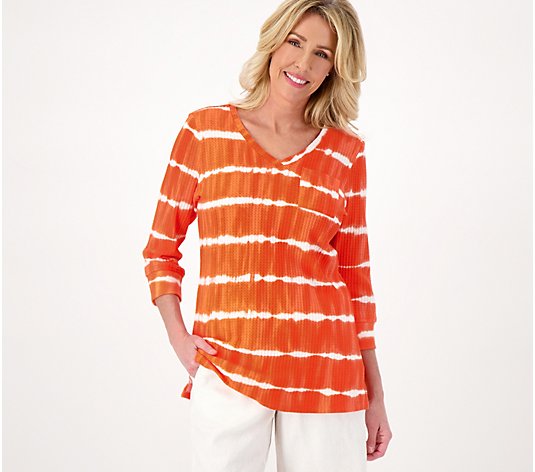 Belle by Kim Gravel 3/4 Sleeve Waffle Knit V-Neck Top