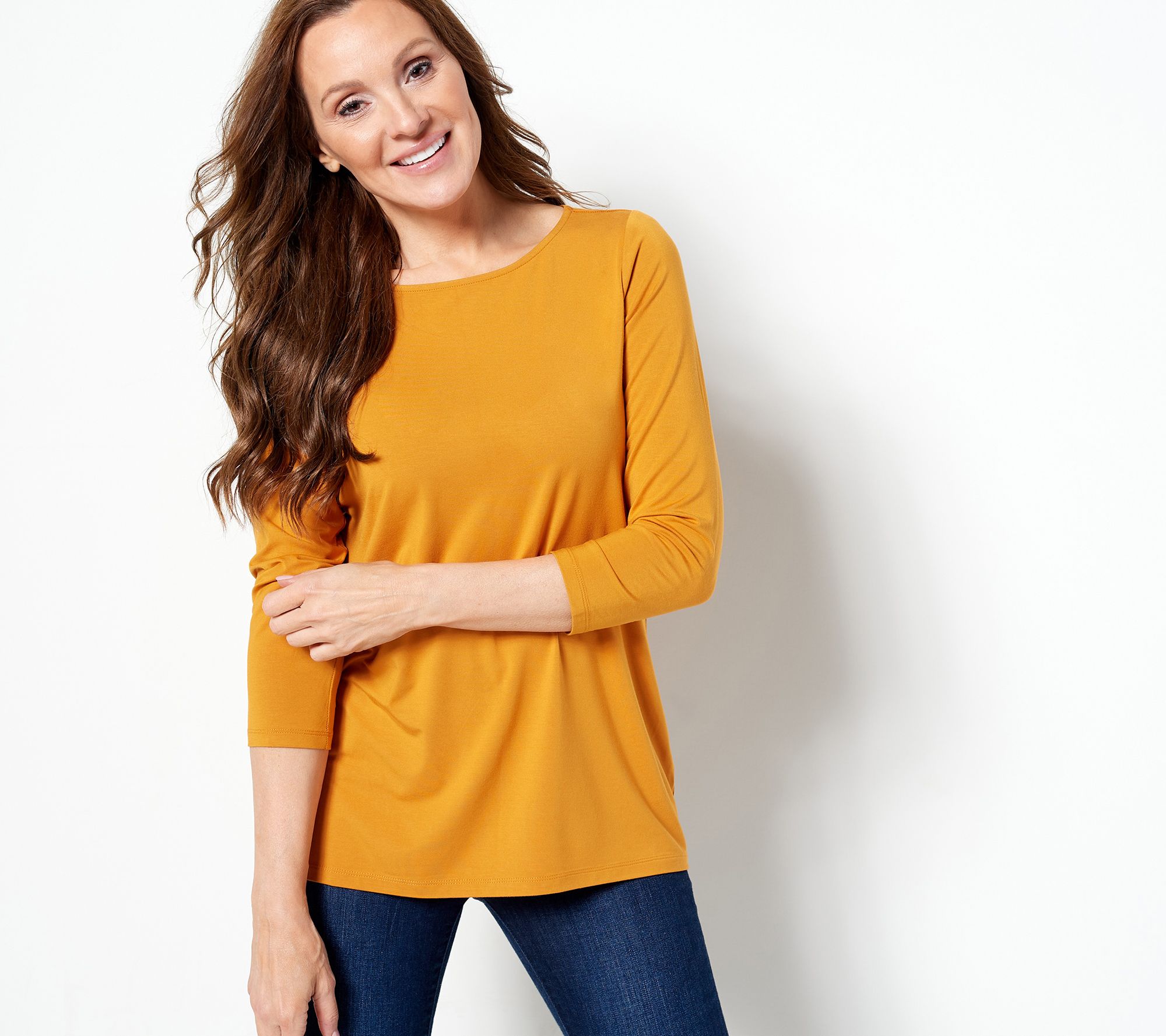 Susan Graver Weekend Essentials Cool Touch Knit 3/4-Sleeve Top - QVC.com