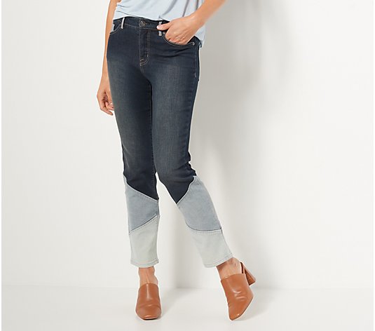 LOGO by Lori Goldstein Straight Leg Pieced Ankle Jeans