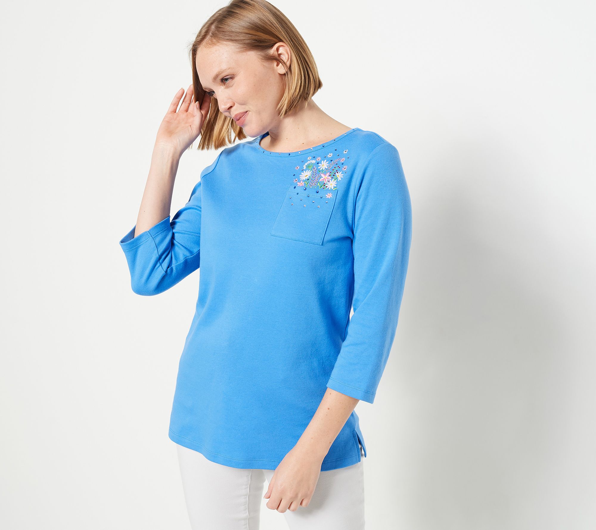 Quacker Factory Shirt Plus Size 3X Navy blue Rhinestones Polka Dot Top  Blouse