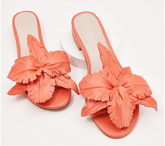 Cecelia New York Hibiscus Leather Slide Sandals - Lila