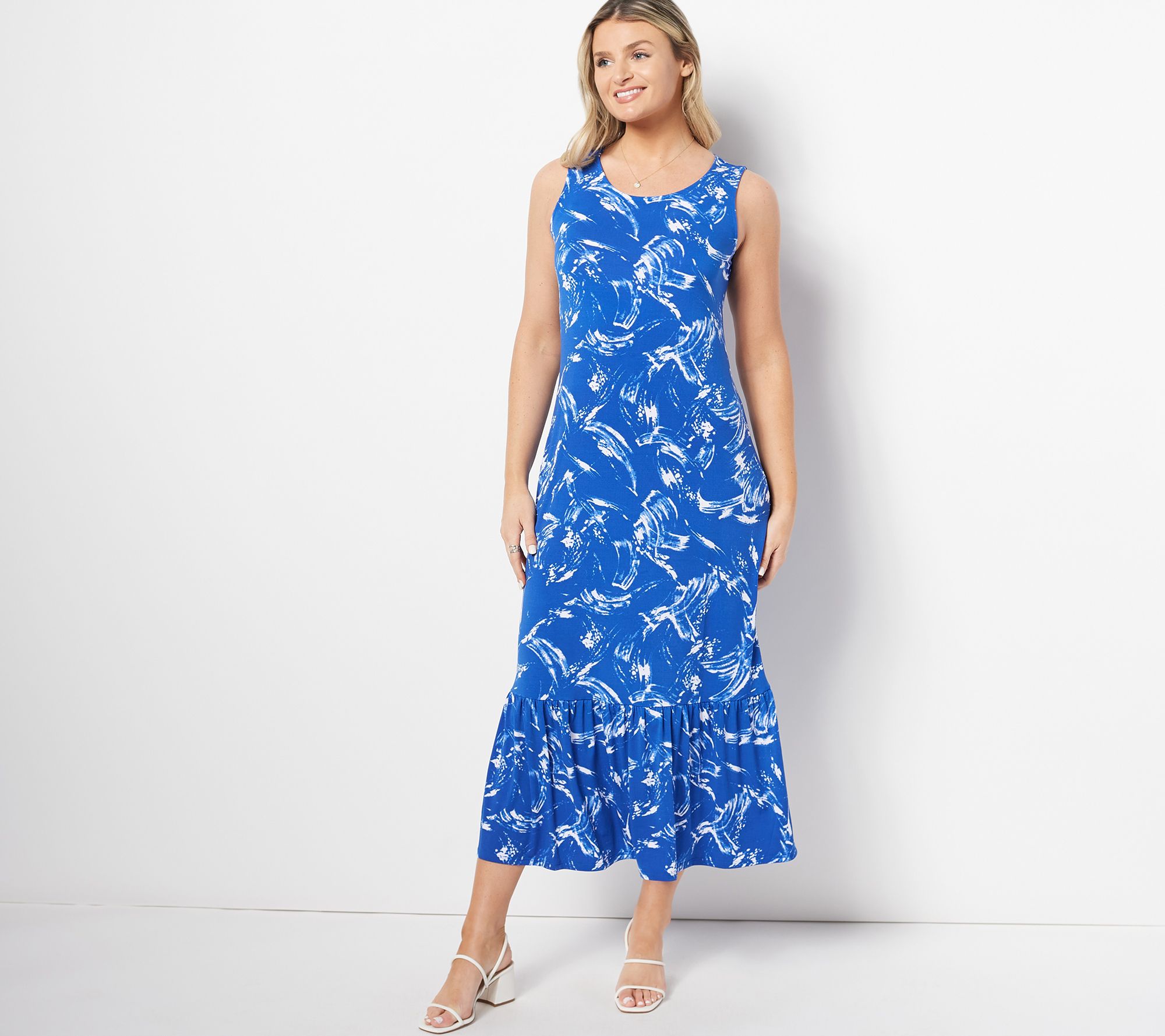 Truth + Style Regular Knit Printed Ruffle Midi Dress