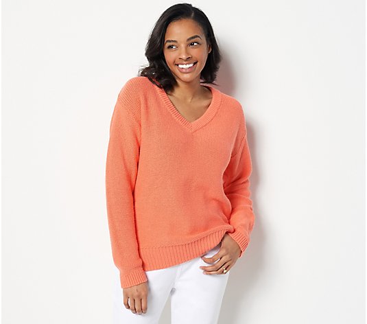 Encore by Idina Menzel Relaxed Cotton V-Neck Sweater