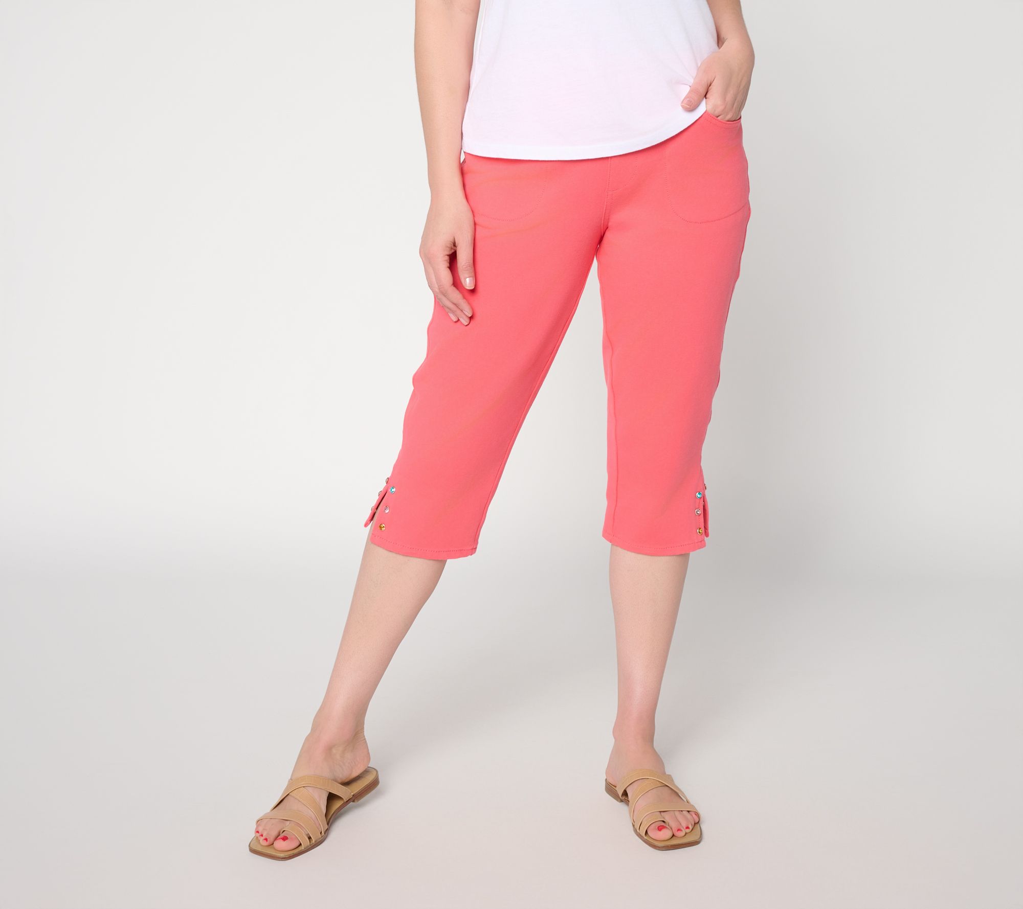 Quacker Factory DreamJeannes Capri Pants with Colored Rhinestones